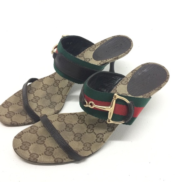 Gucci beige Horsebit Web Slide Sandals 1990’s - Picture 2 of 8
